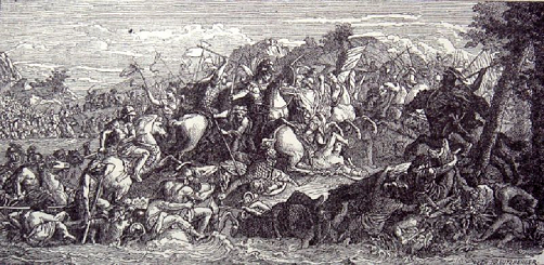 Bataille du Granique -Gravure inspire d'une fresque de Charles Le Brun
